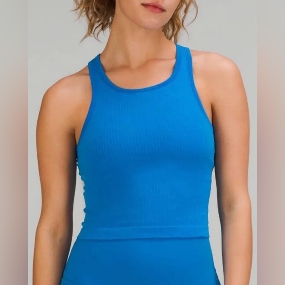 lululemon athletica Blue Ribbed Racerback Tank Top